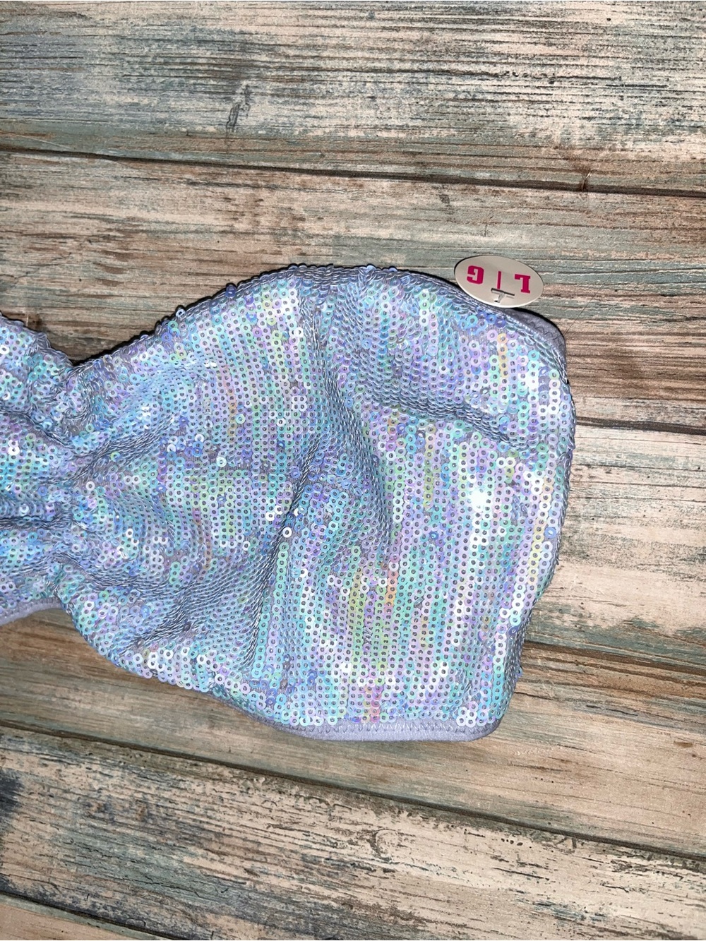 PINK Victoria’s Secret Iridescent Sequin Twist Bandeau Bra Top L NWT - Picture 2 of 4